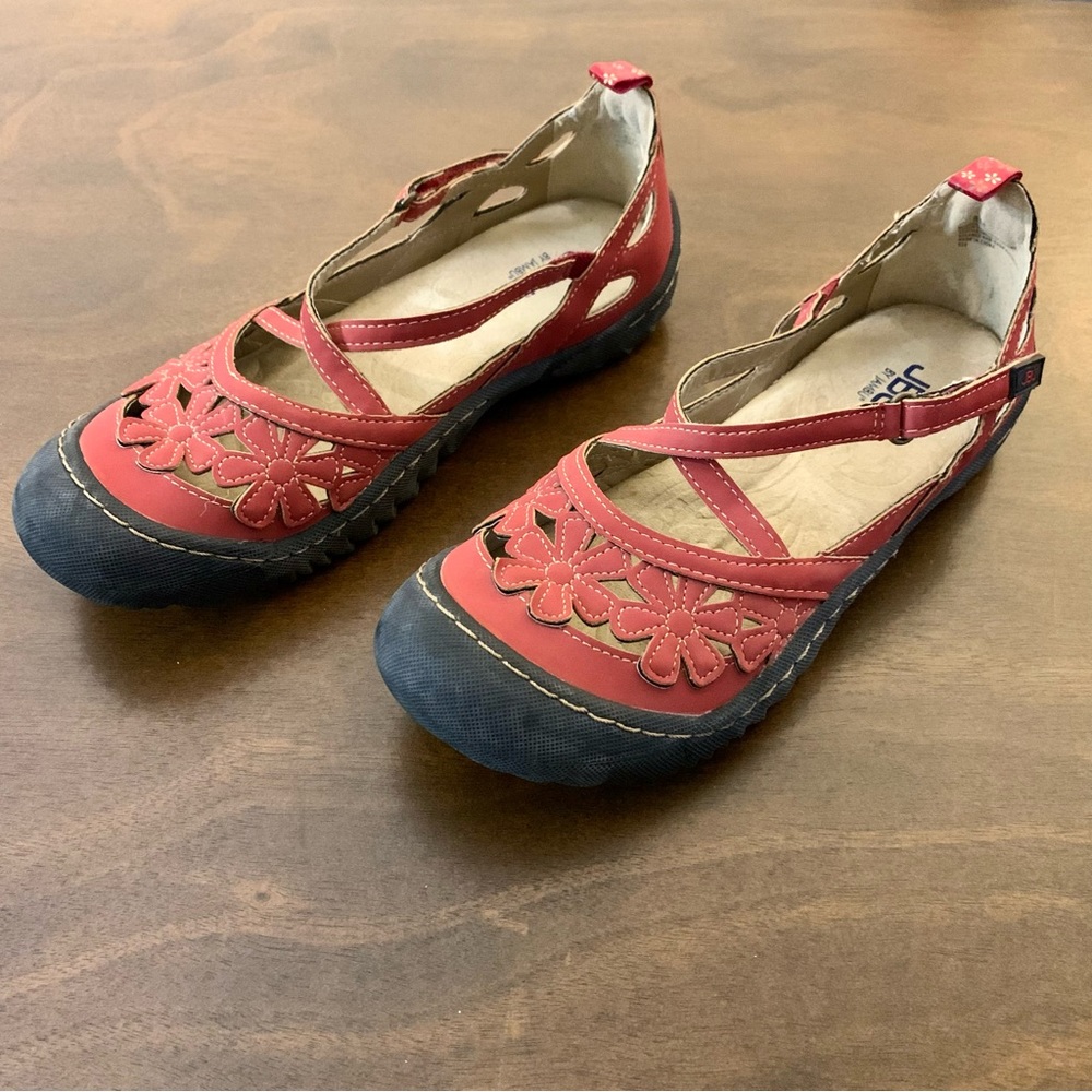 JBU By Jambu Womens Red Flower Flat Sandals Vegan Leather Size 8